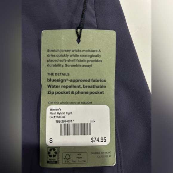 REI Co-op Women's S Small Flash Hybrid Tights Graystone Purple NWT - Picture 7 of 16